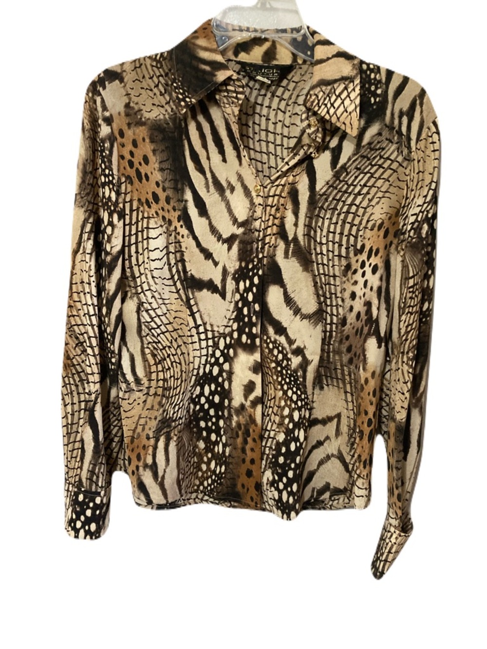 St. John Collection Animal Print Button-Front Blouse - Beige Brown Black